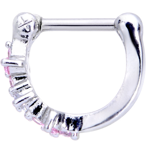16G 1/4 Clear Pink Gem Hinged Cartilage Clicker