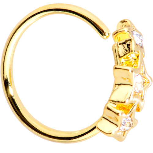 20G 5/16 Clear Gem Gold Tone Tri Star Seamless Circular Ring